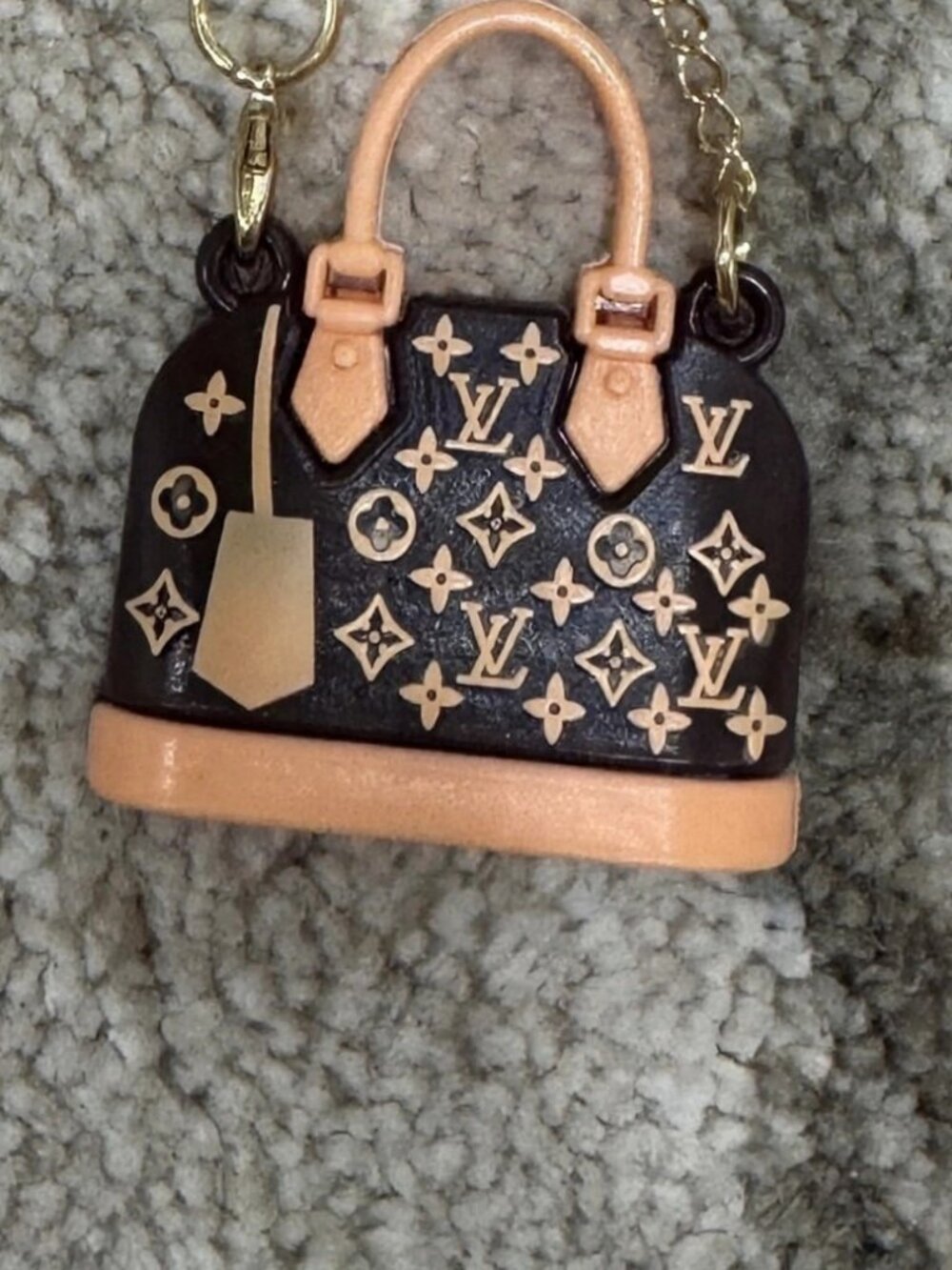 Labubu Doll Bag Charm – Black Monogram Handbag Gold Chain | Brand New